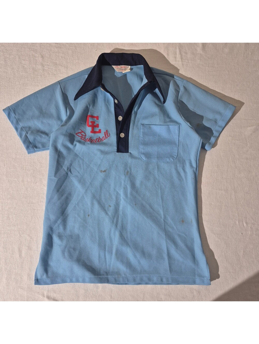 True Vintage 70s Pla-Shirt Dunbrooke Light Blue M Med Basketball Coach Shirt